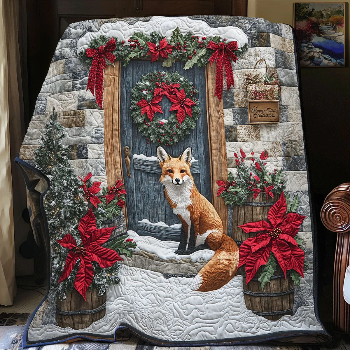 Front Snow Door Quilt Blanket