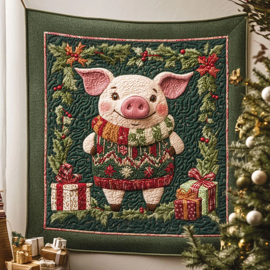 Frost Heart Pig Quilt Blanket