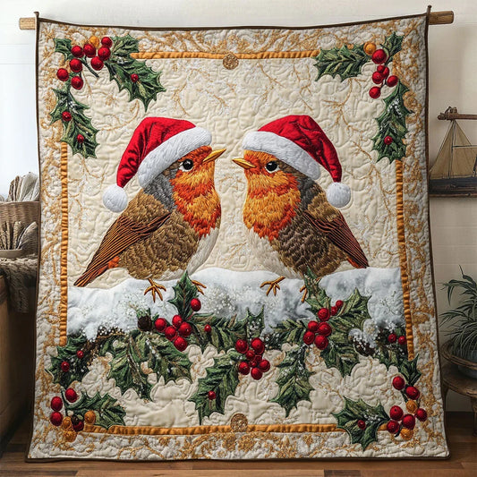 Frost Magic European Robin Quilt Blanket