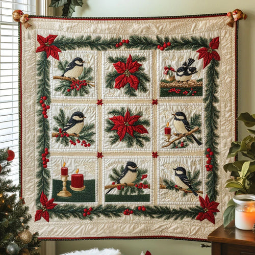 Frosted Chickadee Quilt Blanket
