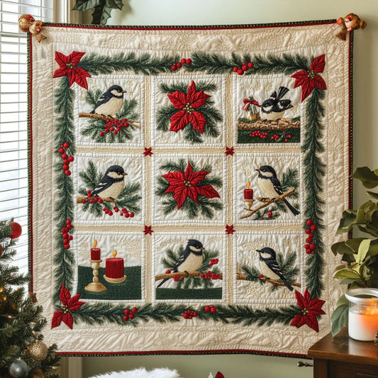 Frosted Chickadee Quilt Blanket