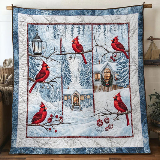 Frosted Pine Cardinal Quilt Blanket