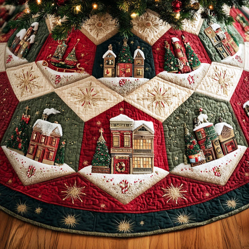 Frosted Pine Circle Christmas Quilted Tree Skirt