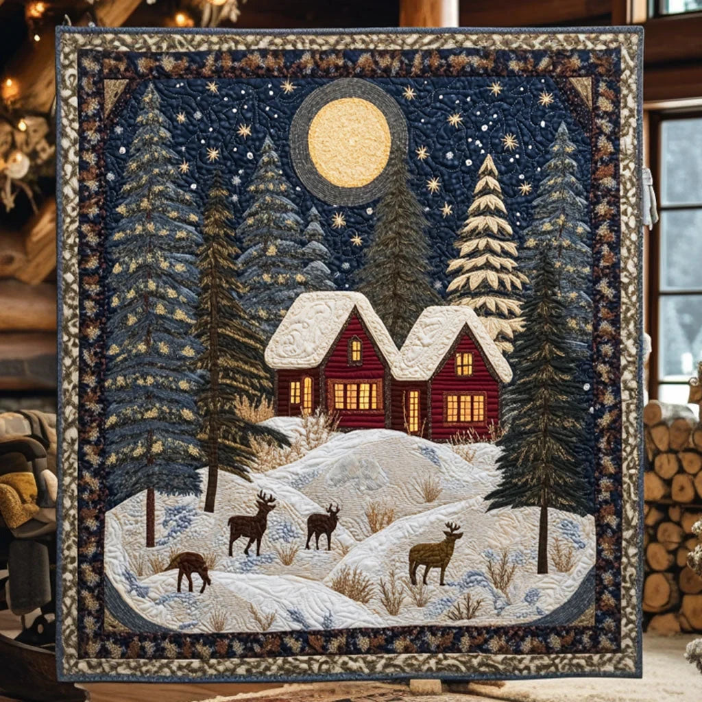 Frostpeak Forest Cabin Quilt Blanket