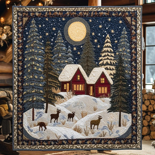 Frostpeak Forest Cabin Quilt Blanket