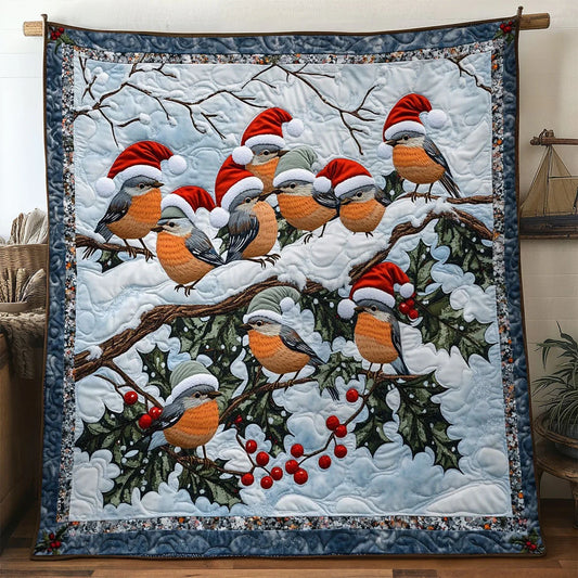 Frosty European Robin Quilt Blanket