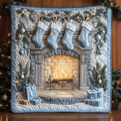 Frosty Fireplace Quilt Blanket