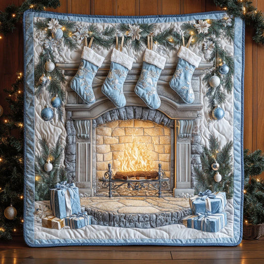 Frosty Fireplace Quilt Blanket