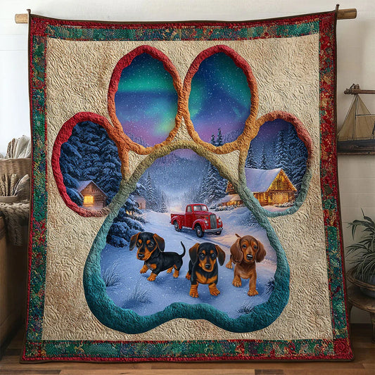 Frosty Night Dachshund Paw Quilt Blanket