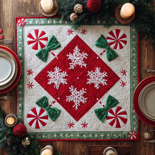 Frosty Peppermint Sparkle Quilted Table Topper