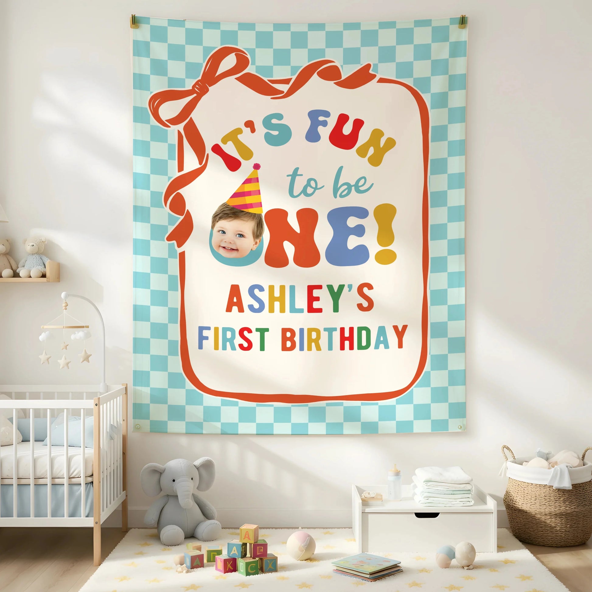 It's Fun to be One Birthday Tapestry Custom Photo First Birthday Banner Personalized Baby Party Backdrop, personalized bir...