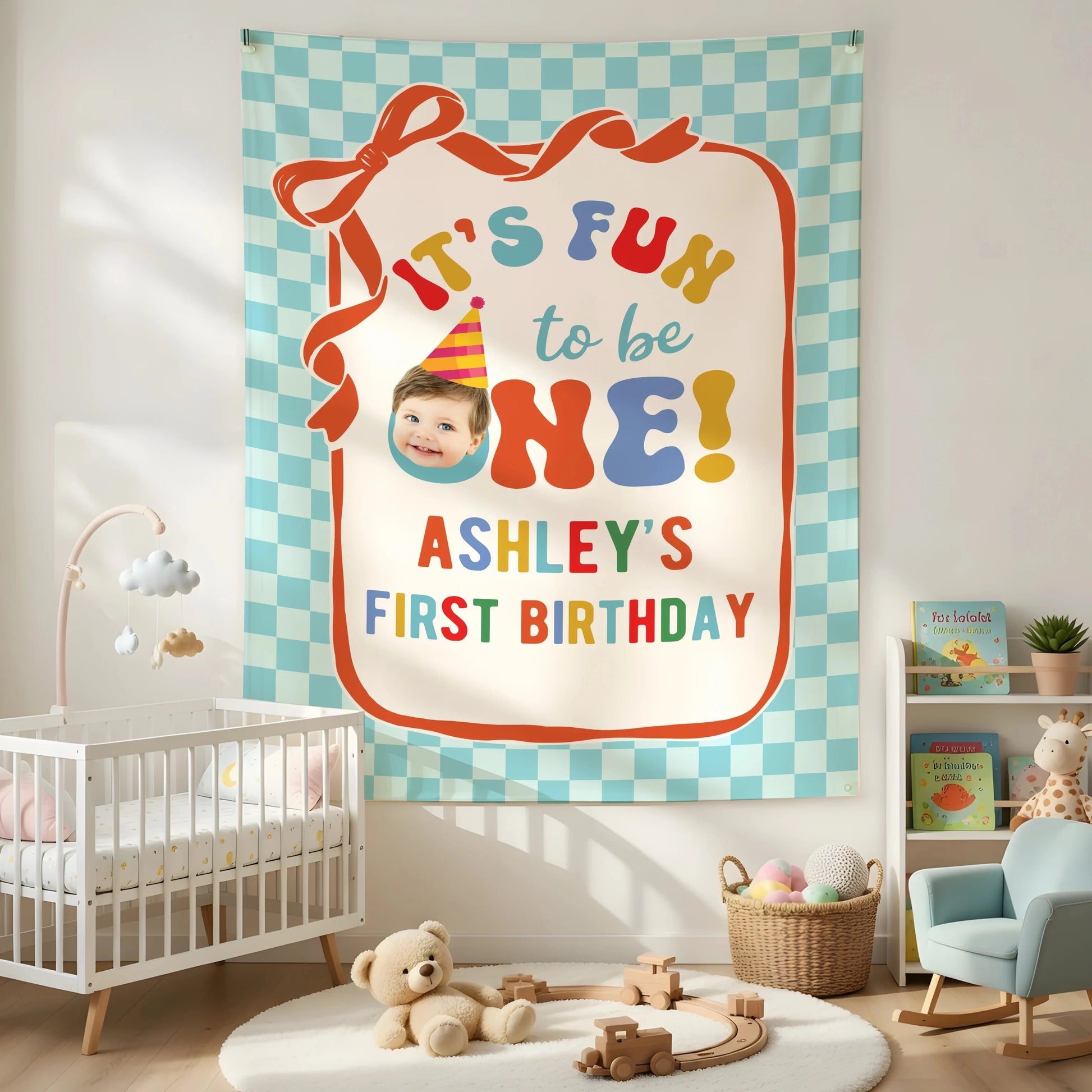 It's Fun to be One Birthday Tapestry Custom Photo First Birthday Banner Personalized Baby Party Backdrop, personalized bir...