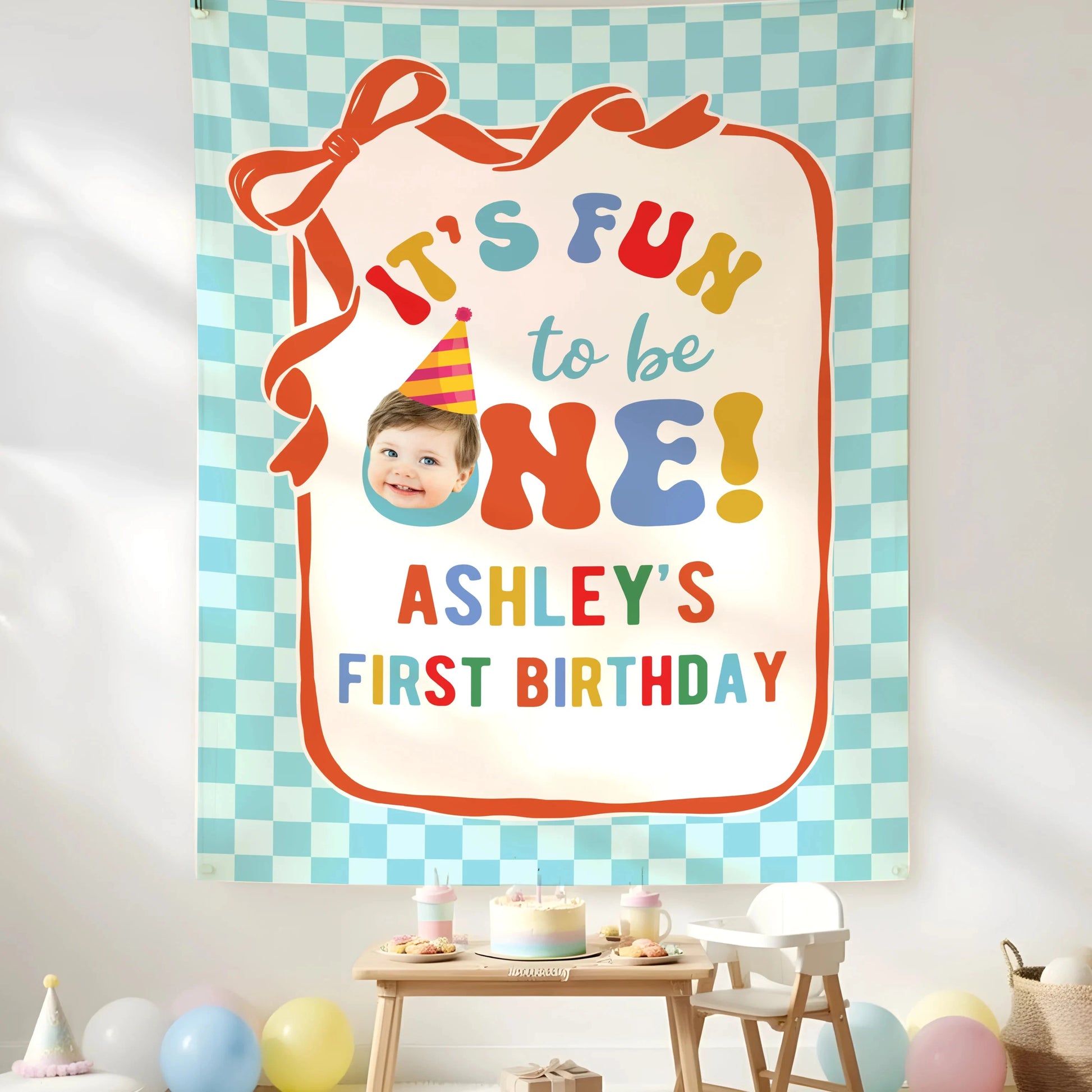 It's Fun to be One Birthday Tapestry Custom Photo First Birthday Banner Personalized Baby Party Backdrop, personalized bir...