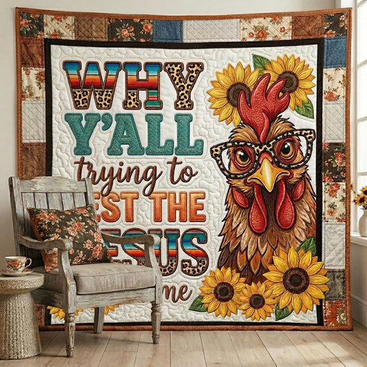 Funny Attitude Chicken Sunflower Quilt Blanket