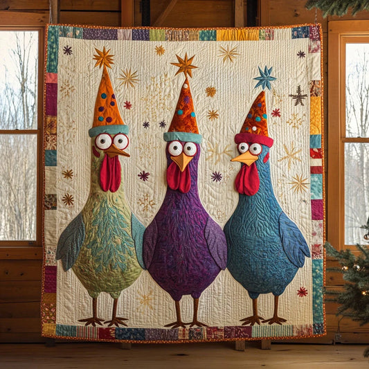 Funny Chicken Trio Quilt Blanket