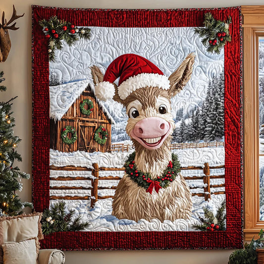Funny Christmas Donkey Quilt Blanket