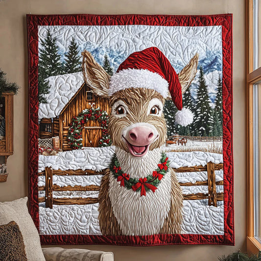 Funny Christmas Donkey Quilt Blanket