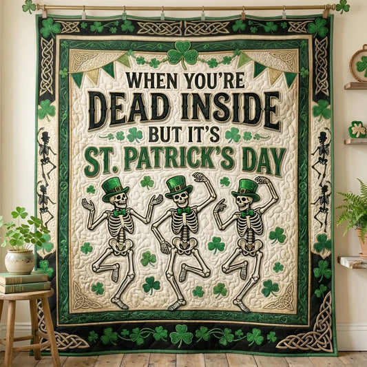 Funny Dancing Skeleton Shamrock Quilt Blanket