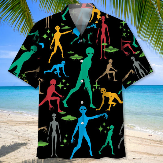 Funny Alien Black Hawaiian Shirt - S - hawaiian shirt