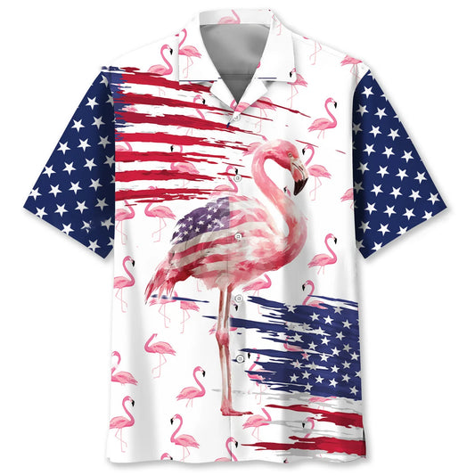Funny American Flag Flamingo Hawaiian Shirt - S - hawaiian shirt