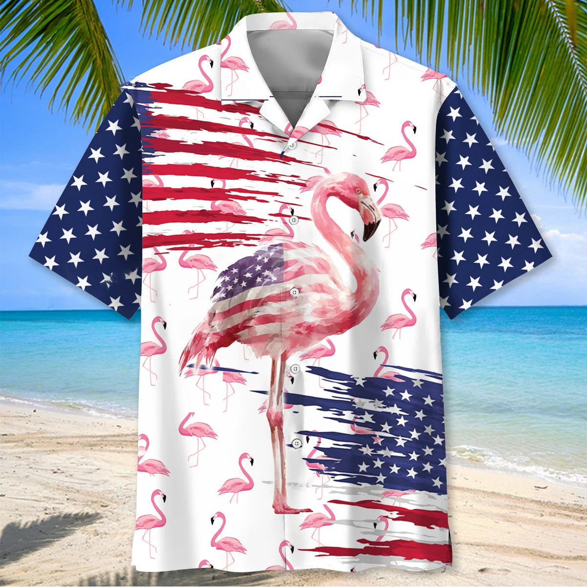 Funny American Flag Flamingo Hawaiian Shirt