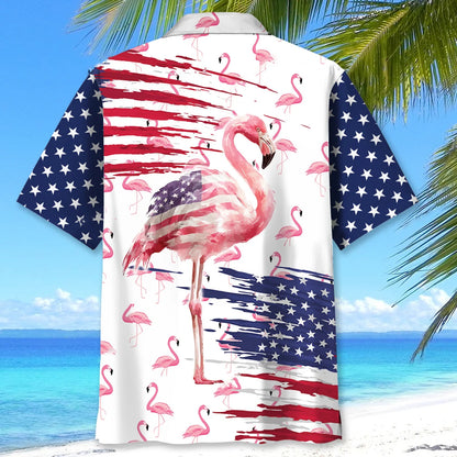 Funny American Flag Flamingo Hawaiian Shirt