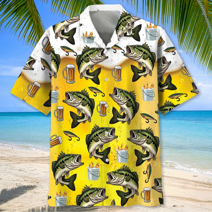 Funny Bass Fish and Beer Hawaiian Shirt