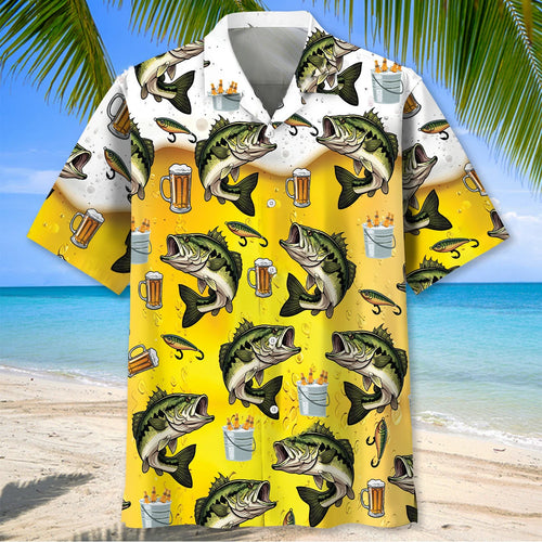 Funny Bass Fish and Beer Hawaiian Shirt
