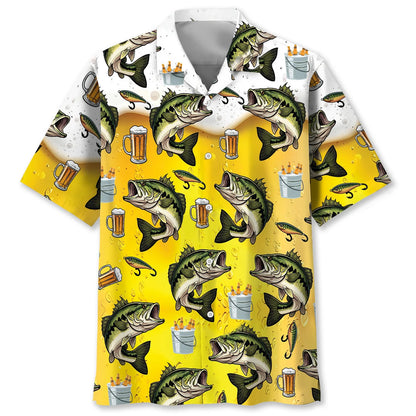 Funny Bass Fish and Beer Hawaiian Shirt