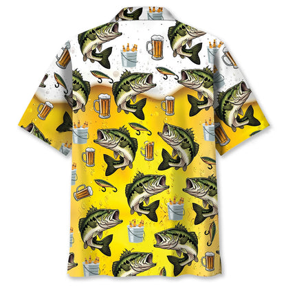 Funny Bass Fish and Beer Hawaiian Shirt