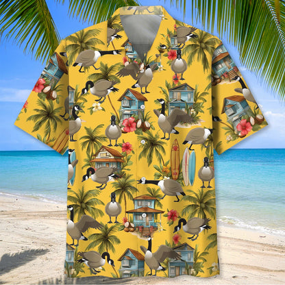 Funny Beach Goose Yellow Hawaiian Shirt