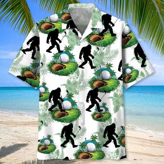 Funny Bigfoot Golf Hawaiian Shirt - S - hawaiian shirt