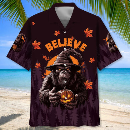 Funny Bigfoot Halloween Night Believe Hawaiian Shirt