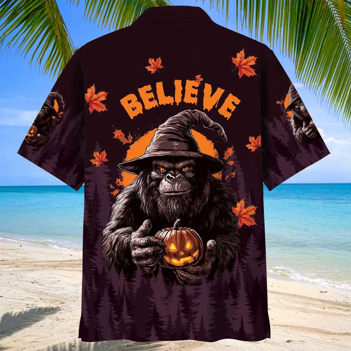 Funny Bigfoot Halloween Night Believe Hawaiian Shirt