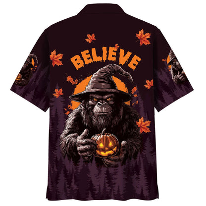Funny Bigfoot Halloween Night Believe Hawaiian Shirt
