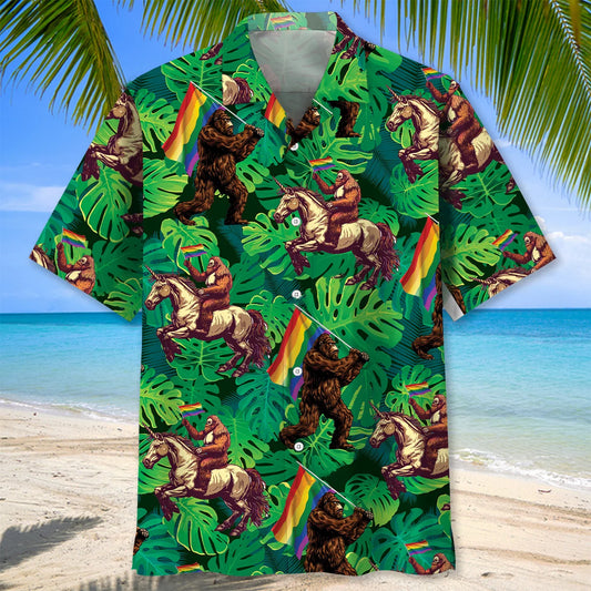 Funny Bigfoot Pride Hawaiian Shirt - S - hawaiian shirt