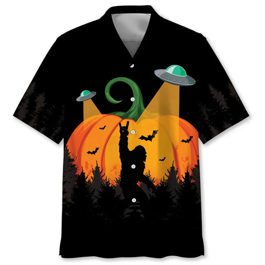 Funny Bigfoot Pumpkin Hawaiian Shirt - S - hawaiian shirt
