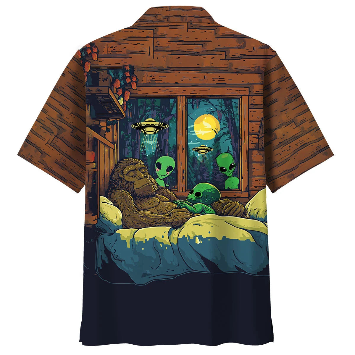 Funny Bigfoot Sleep with Alien Hawaiian Shirt