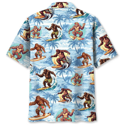 Funny Bigfoot Surfing Beach Hawaiian Shirt