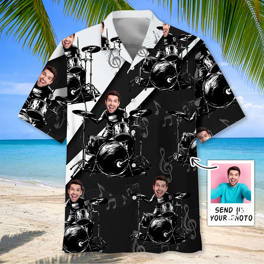 Funny Black and White Custom Face Drum Hawaiian Shirt