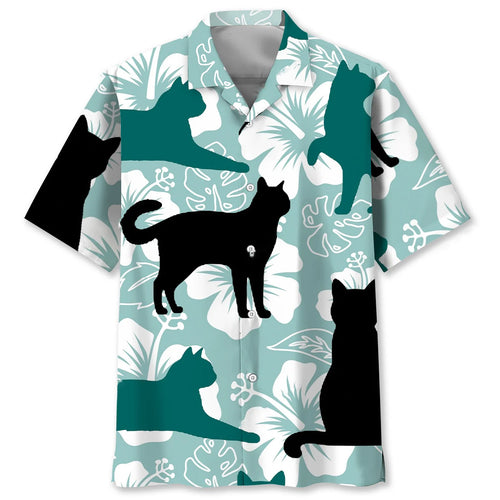 Funny Black Cat Hibiscus Hawaiian Shirt