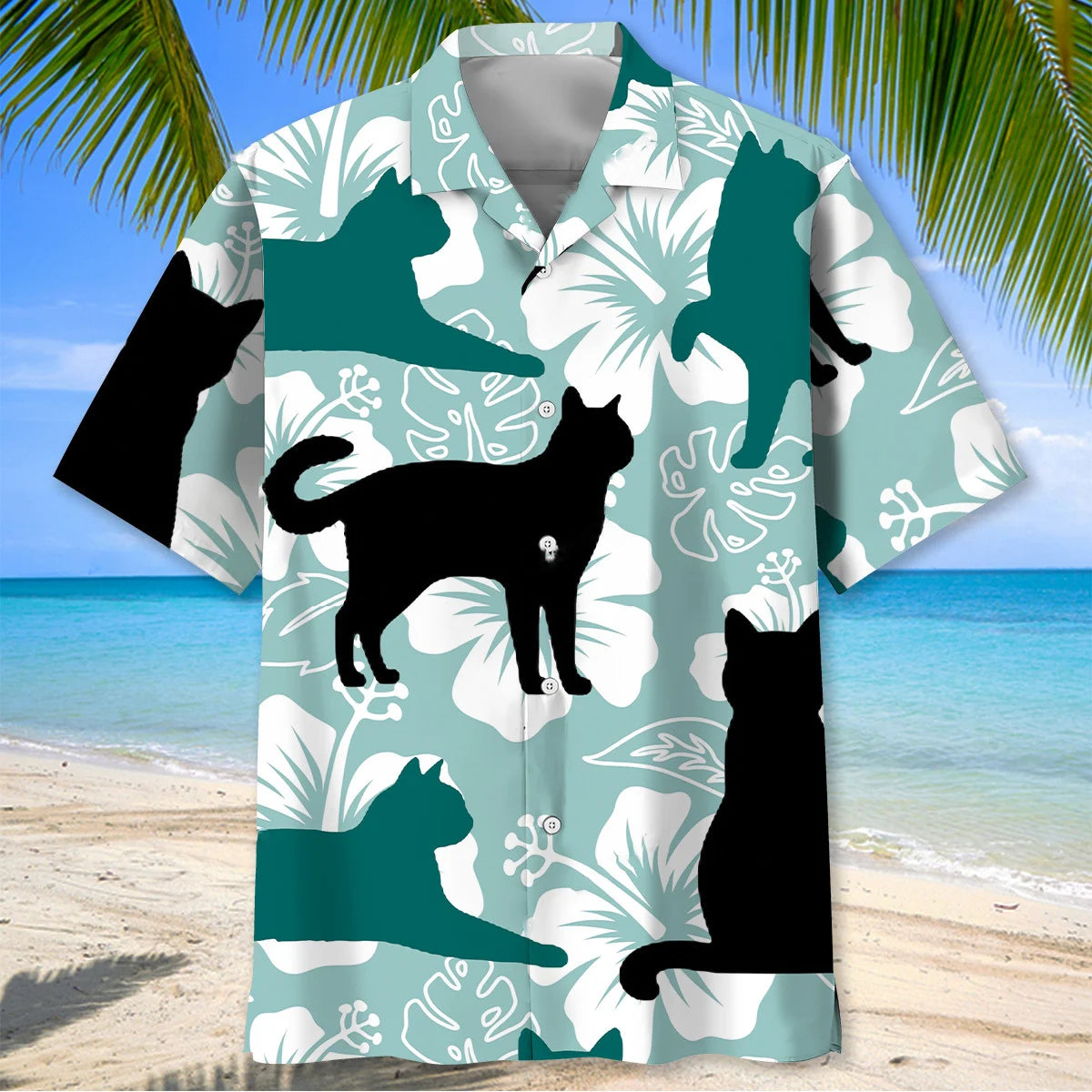 Funny Black Cat Hibiscus Hawaiian Shirt
