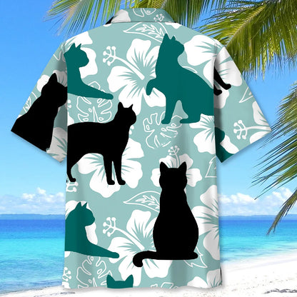 Funny Black Cat Hibiscus Hawaiian Shirt