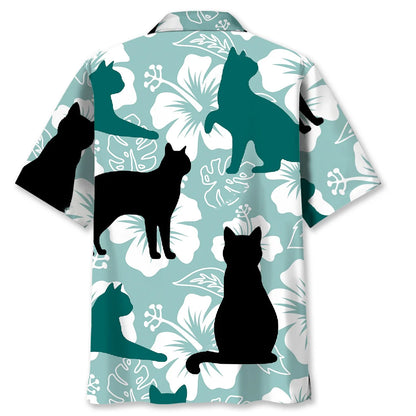 Funny Black Cat Hibiscus Hawaiian Shirt