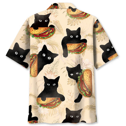 Funny Black Cat Hiding with Taco Hawaiian Shirt