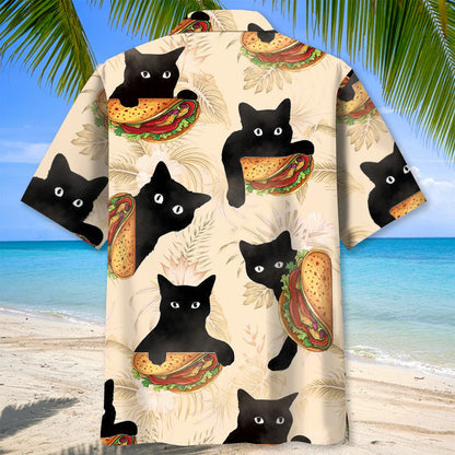 Funny Black Cat Hiding with Taco Hawaiian Shirt