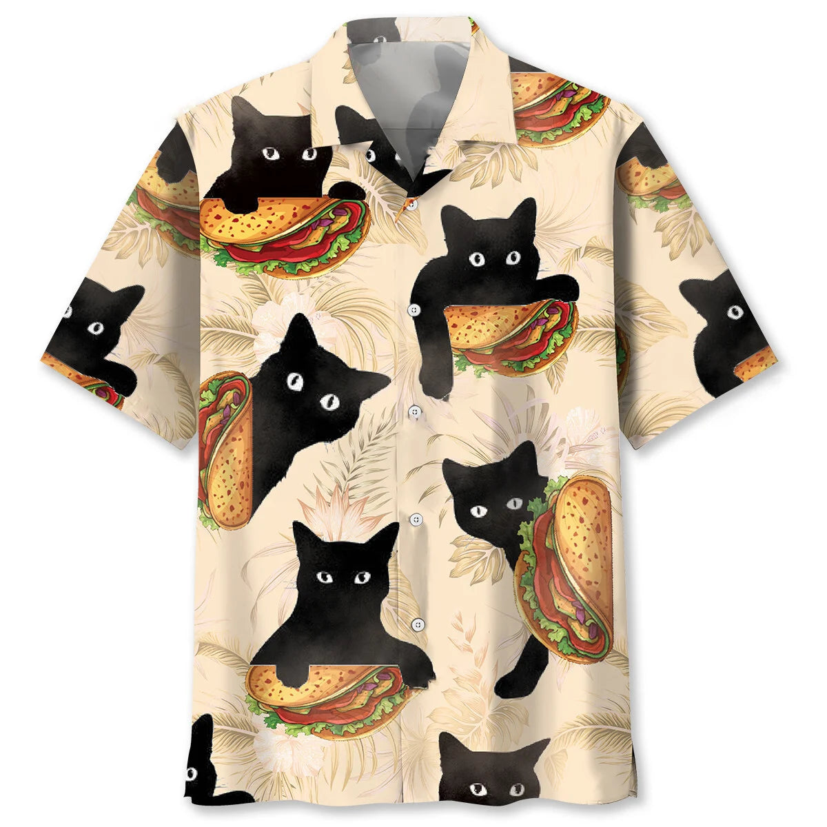 Funny Black Cat Hiding with Taco Hawaiian Shirt