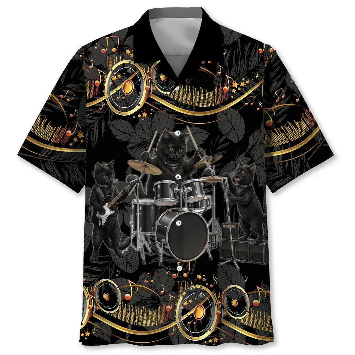 Funny Black Cat Rock Band Hawaiian Shirt