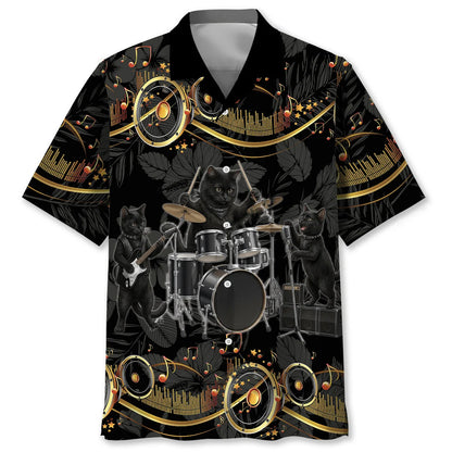 Funny Black Cat Rock Band Hawaiian Shirt