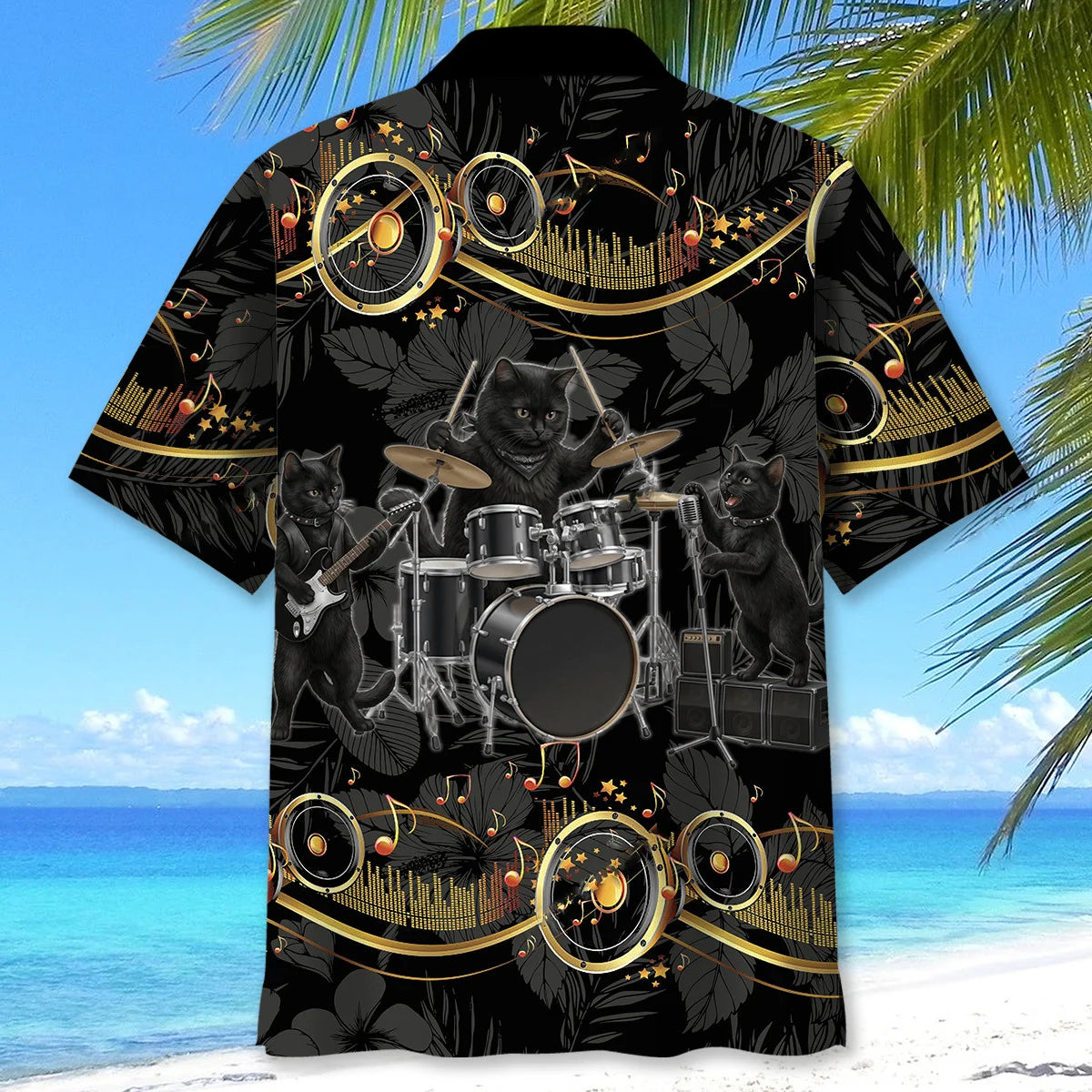 Funny Black Cat Rock Band Hawaiian Shirt